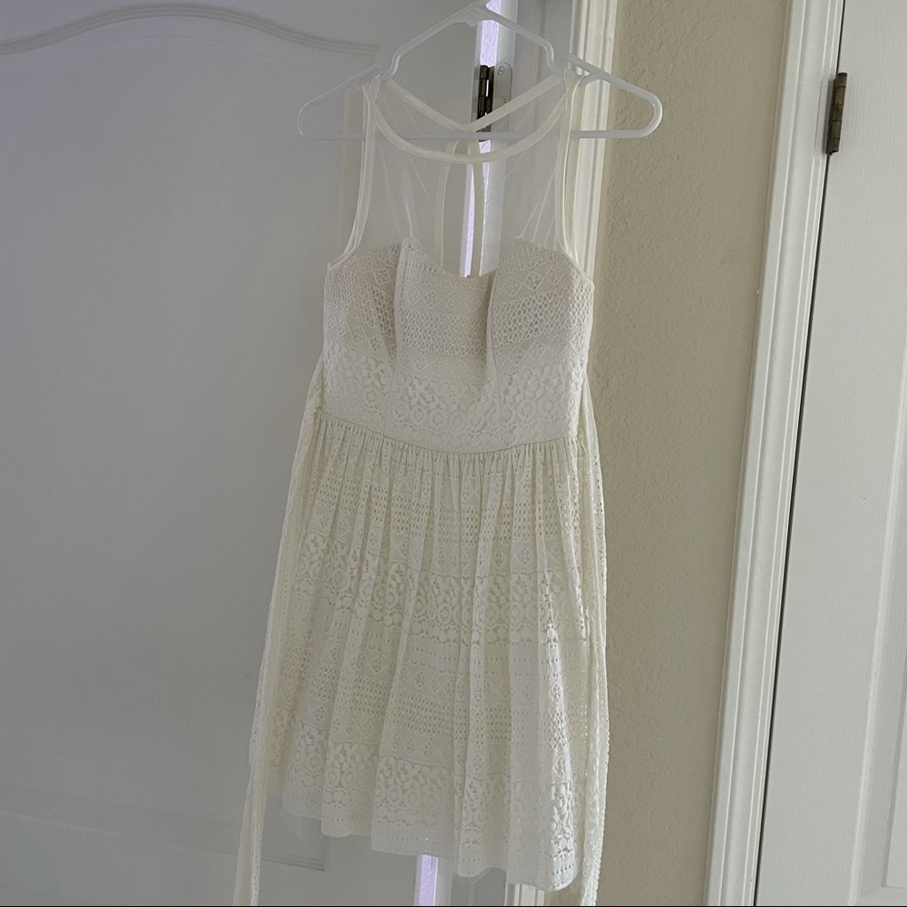 white sheer top lace sweetheart dress